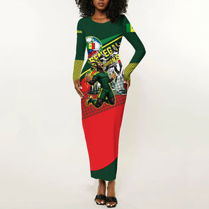 Custom Senegal Champions Football 2026 Long Sleeve Bodycon Dress Teranga Lions G.O.A.T Mascot - African Renaissance Monument