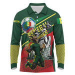 Custom Senegal Champions Football 2026 Long Sleeve Polo Shirt Teranga Lions G.O.A.T Mascot - African Renaissance Monument