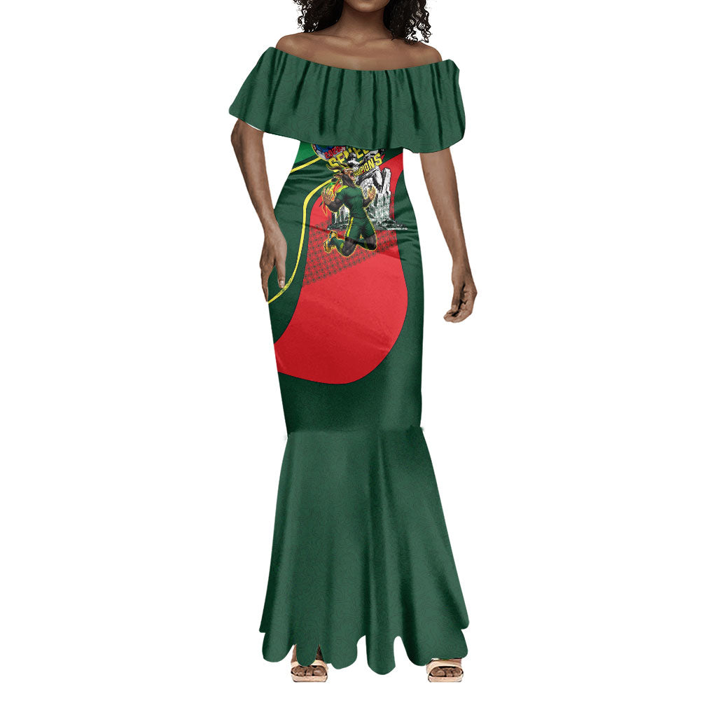 Custom Senegal Champions Football 2026 Mermaid Dress Teranga Lions G.O.A.T Mascot - African Renaissance Monument