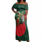 Custom Senegal Champions Football 2026 Off Shoulder Maxi Dress Teranga Lions G.O.A.T Mascot - African Renaissance Monument