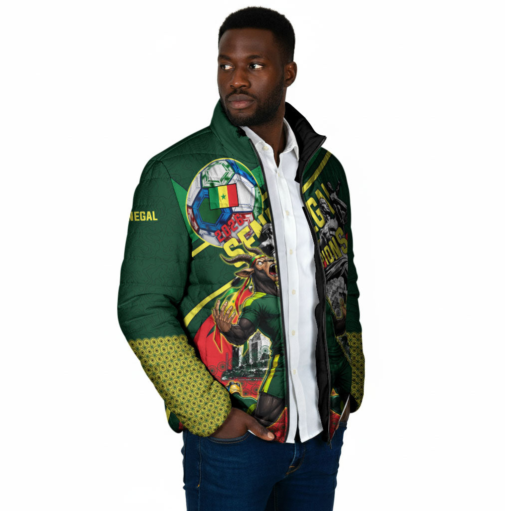 Custom Senegal Champions Football 2026 Padded Jacket Teranga Lions G.O.A.T Mascot - African Renaissance Monument