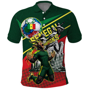Custom Senegal Champions Football 2026 Polo Shirt Teranga Lions G.O.A.T Mascot - African Renaissance Monument
