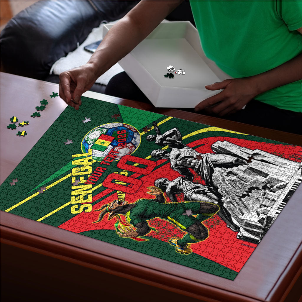 Custom Senegal Champions Football 2026 Puzzle Teranga Lions G.O.A.T Mascot - African Renaissance Monument