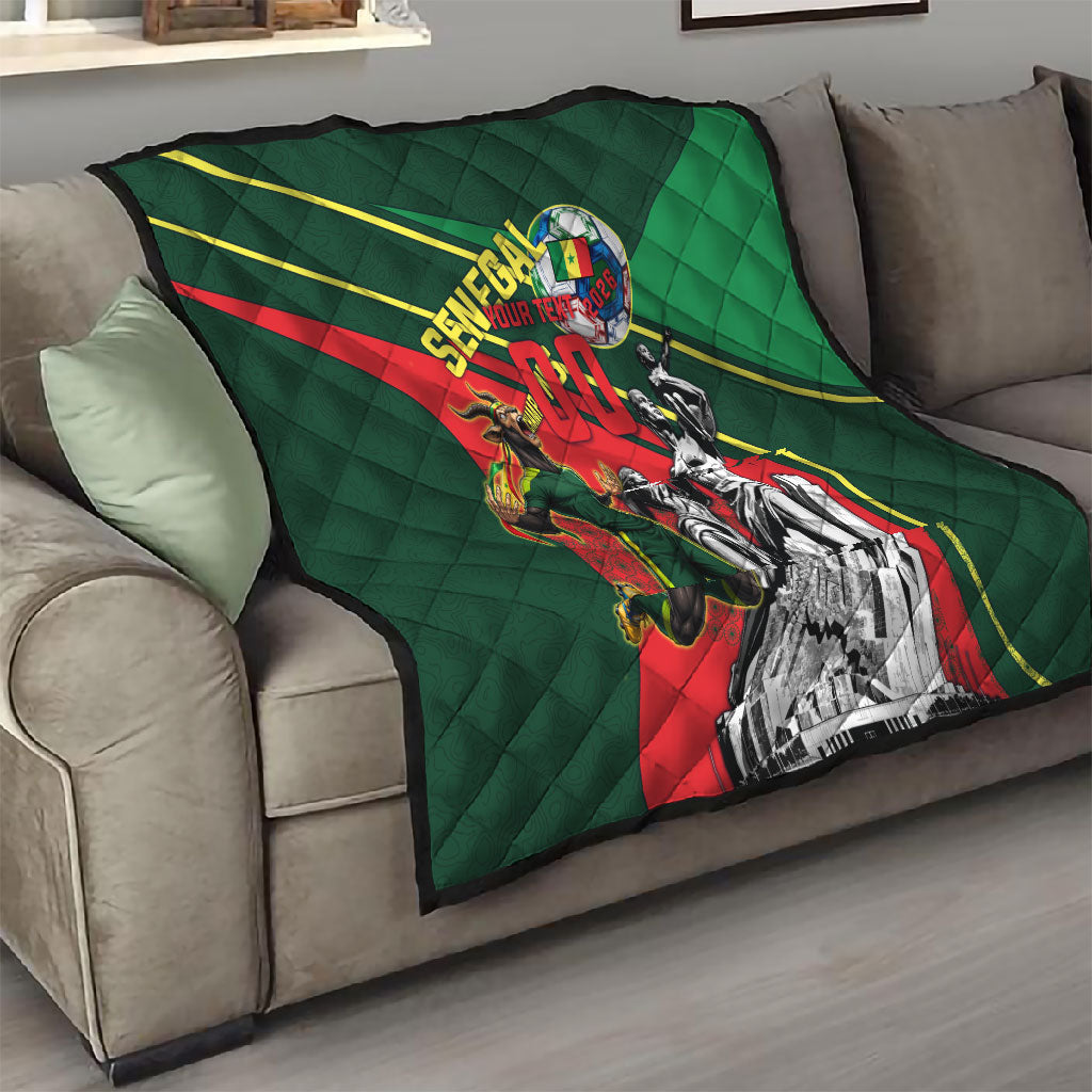 Custom Senegal Champions Football 2026 Quilt Teranga Lions G.O.A.T Mascot - African Renaissance Monument