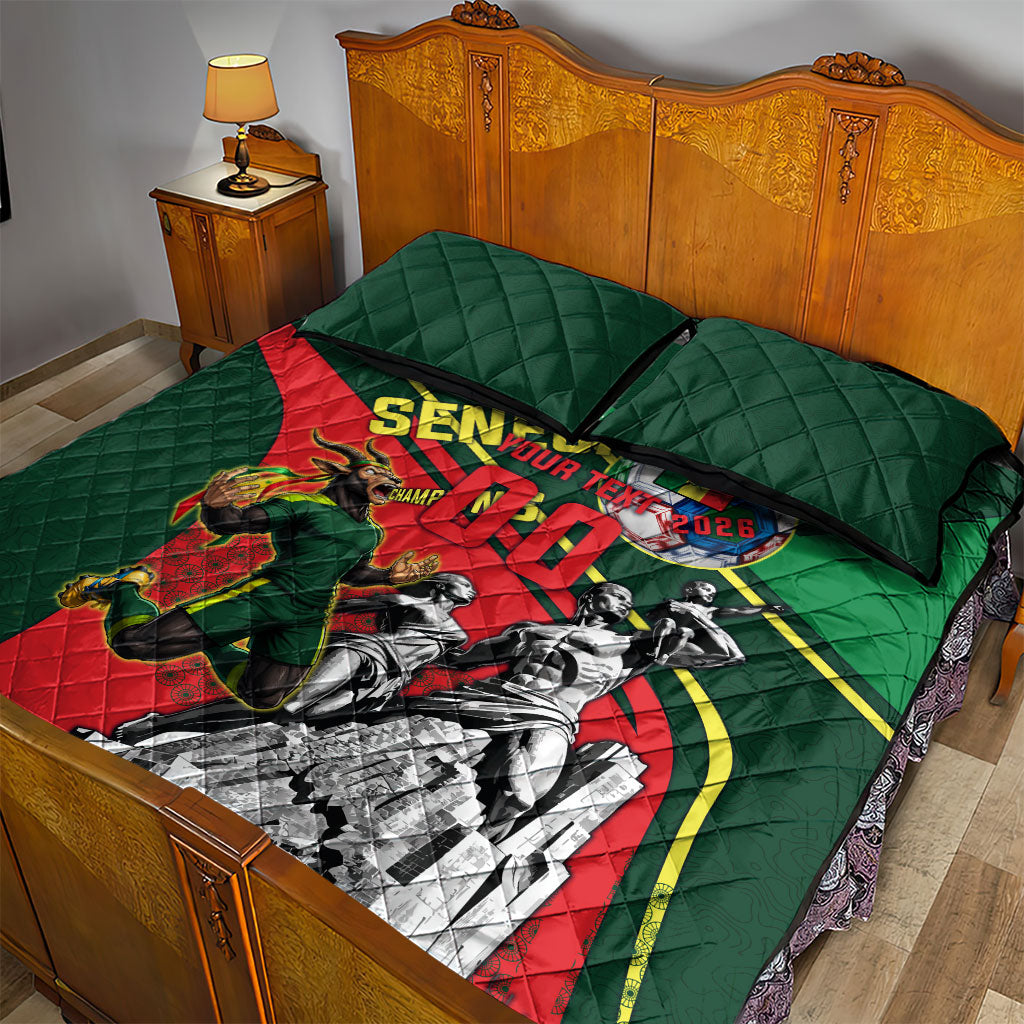 Custom Senegal Champions Football 2026 Quilt Bed Set Teranga Lions G.O.A.T Mascot - African Renaissance Monument