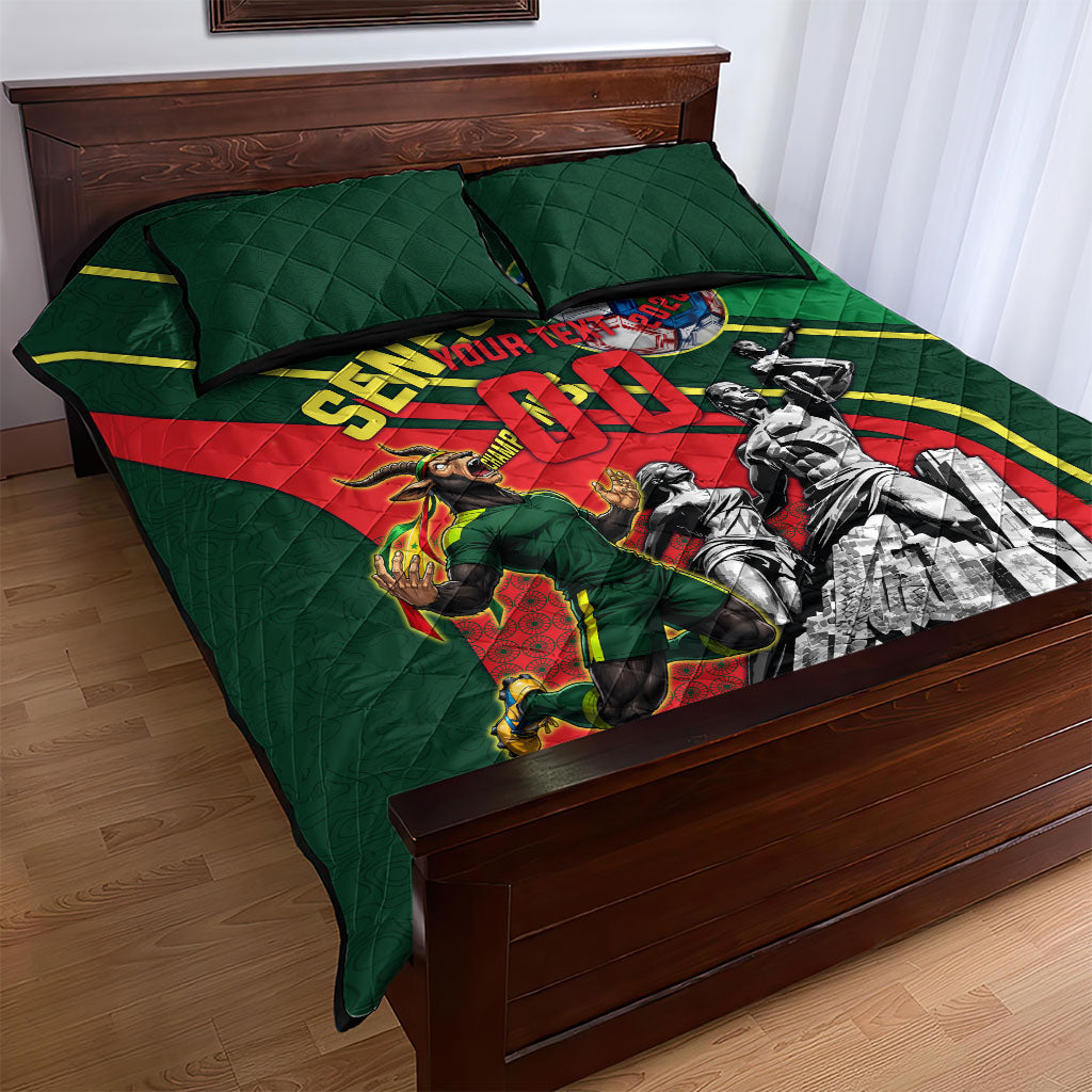 Custom Senegal Champions Football 2026 Quilt Bed Set Teranga Lions G.O.A.T Mascot - African Renaissance Monument