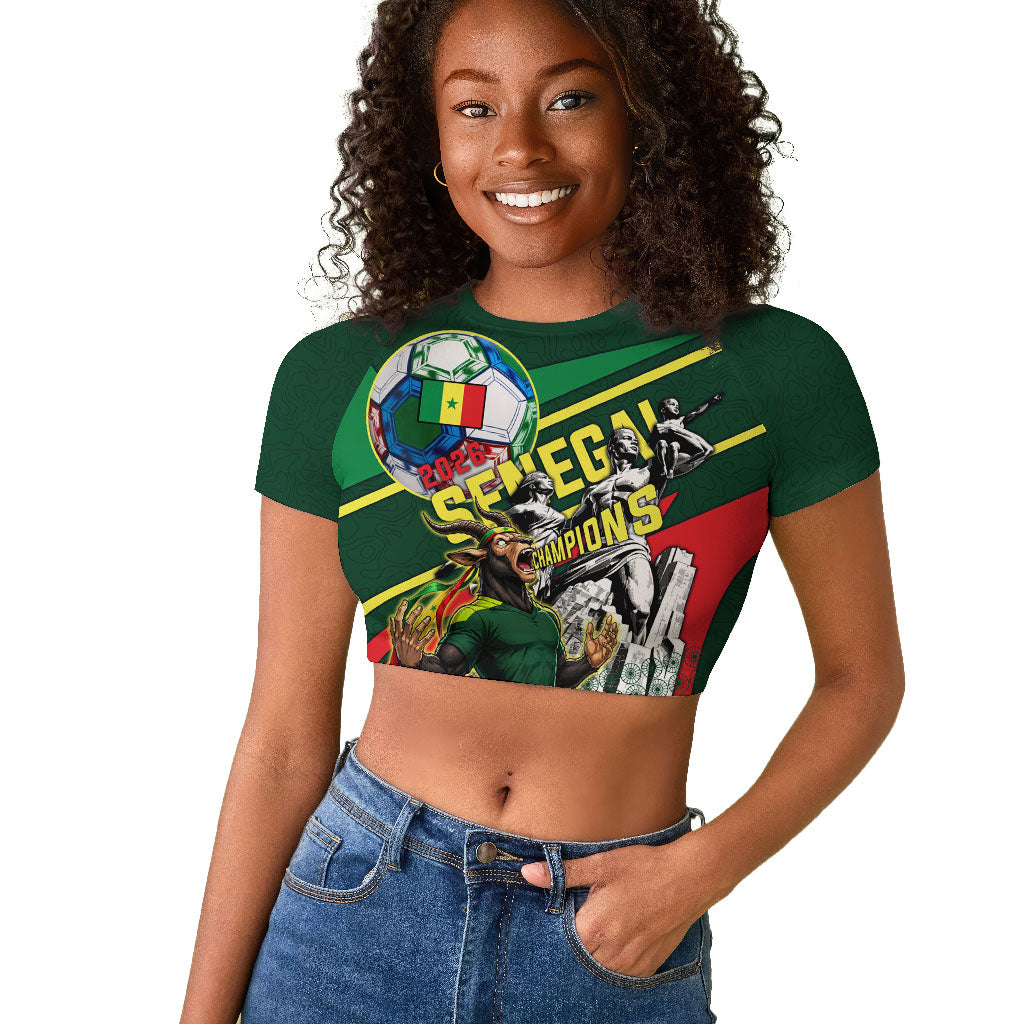 Custom Senegal Champions Football 2026 Raglan Cropped T shirt Teranga Lions G.O.A.T Mascot - African Renaissance Monument