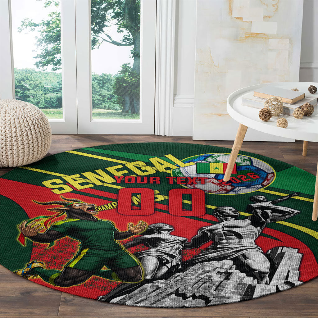 Custom Senegal Champions Football 2026 Round Carpet Teranga Lions G.O.A.T Mascot - African Renaissance Monument