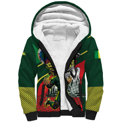 Custom Senegal Champions Football 2026 Sherpa Hoodie Teranga Lions G.O.A.T Mascot - African Renaissance Monument