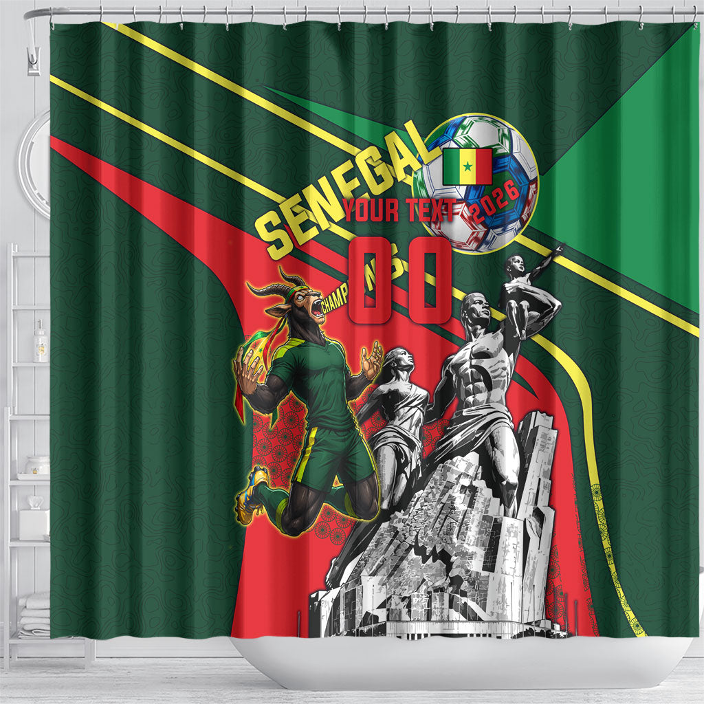 Custom Senegal Champions Football 2026 Shower Curtain Teranga Lions G.O.A.T Mascot - African Renaissance Monument