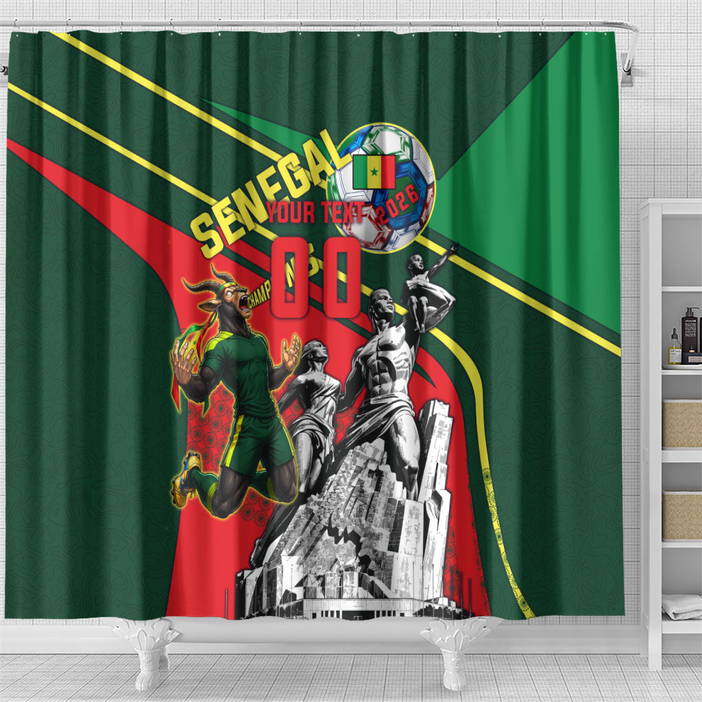 Custom Senegal Champions Football 2026 Shower Curtain Teranga Lions G.O.A.T Mascot - African Renaissance Monument