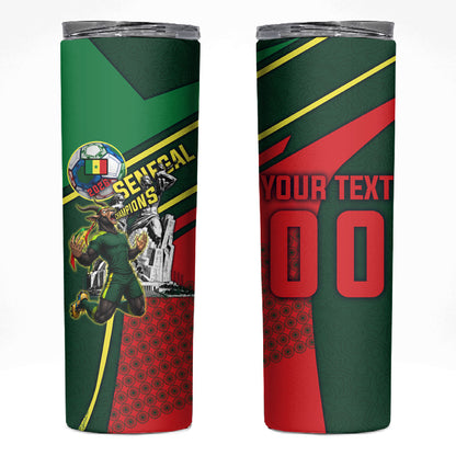 Custom Senegal Champions Football 2026 Skinny Tumbler Teranga Lions G.O.A.T Mascot - African Renaissance Monument