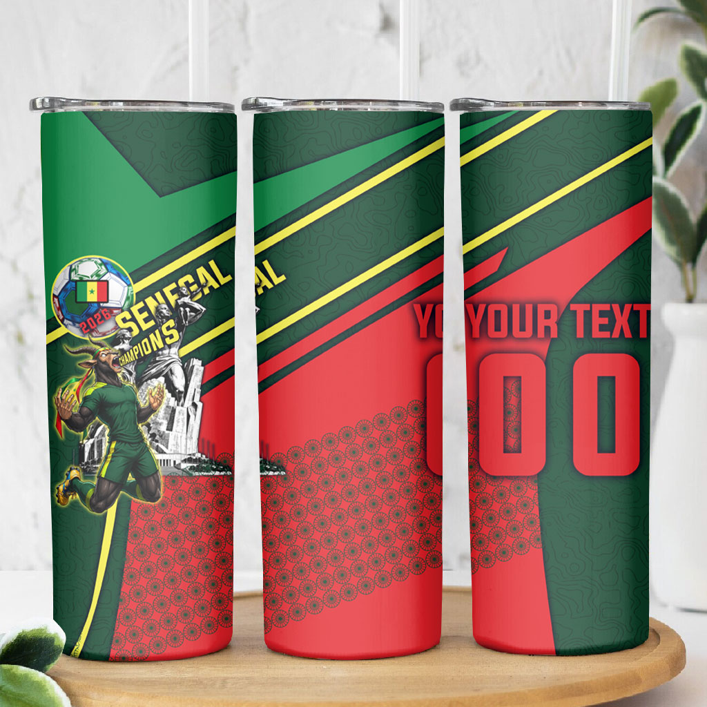 Custom Senegal Champions Football 2026 Skinny Tumbler Teranga Lions G.O.A.T Mascot - African Renaissance Monument
