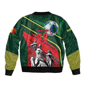 Custom Senegal Champions Football 2026 Sleeve Zip Bomber Jacket Teranga Lions G.O.A.T Mascot - African Renaissance Monument