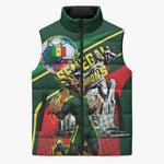 Custom Senegal Champions Football 2026 Sleeveless Puffer Jacket Teranga Lions G.O.A.T Mascot - African Renaissance Monument