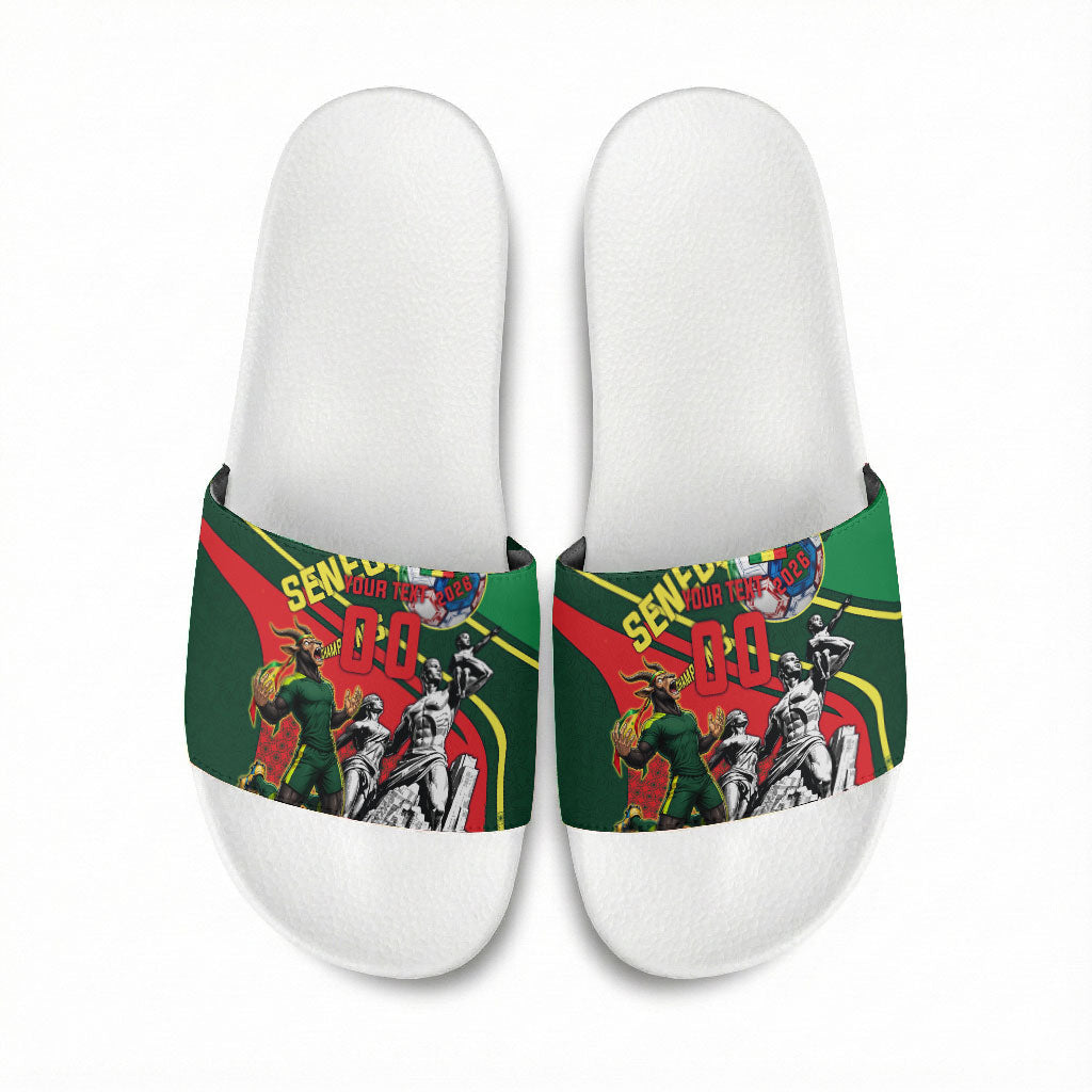 Custom Senegal Champions Football 2026 Slide Sandals Teranga Lions G.O.A.T Mascot - African Renaissance Monument