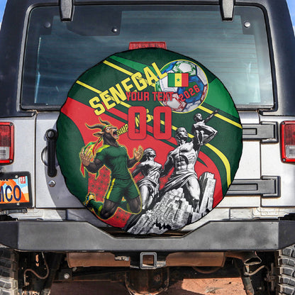 Custom Senegal Champions Football 2026 Spare Tire Cover Teranga Lions G.O.A.T Mascot - African Renaissance Monument