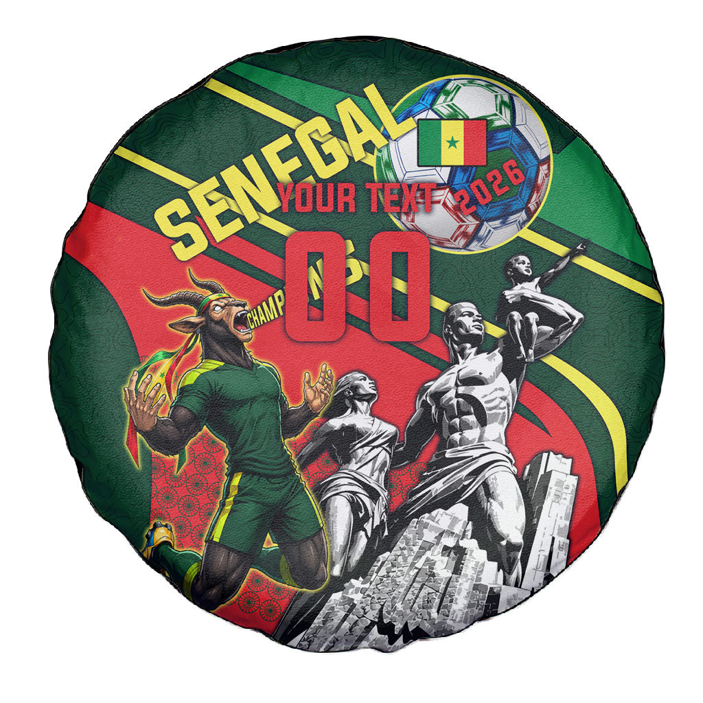 Custom Senegal Champions Football 2026 Spare Tire Cover Teranga Lions G.O.A.T Mascot - African Renaissance Monument