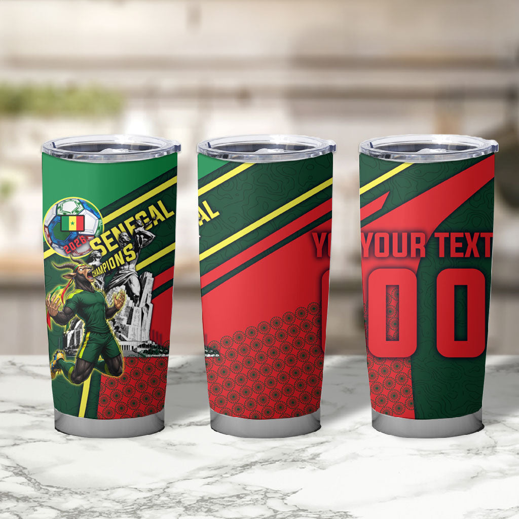 Custom Senegal Champions Football 2026 Tumbler Cup Teranga Lions G.O.A.T Mascot - African Renaissance Monument