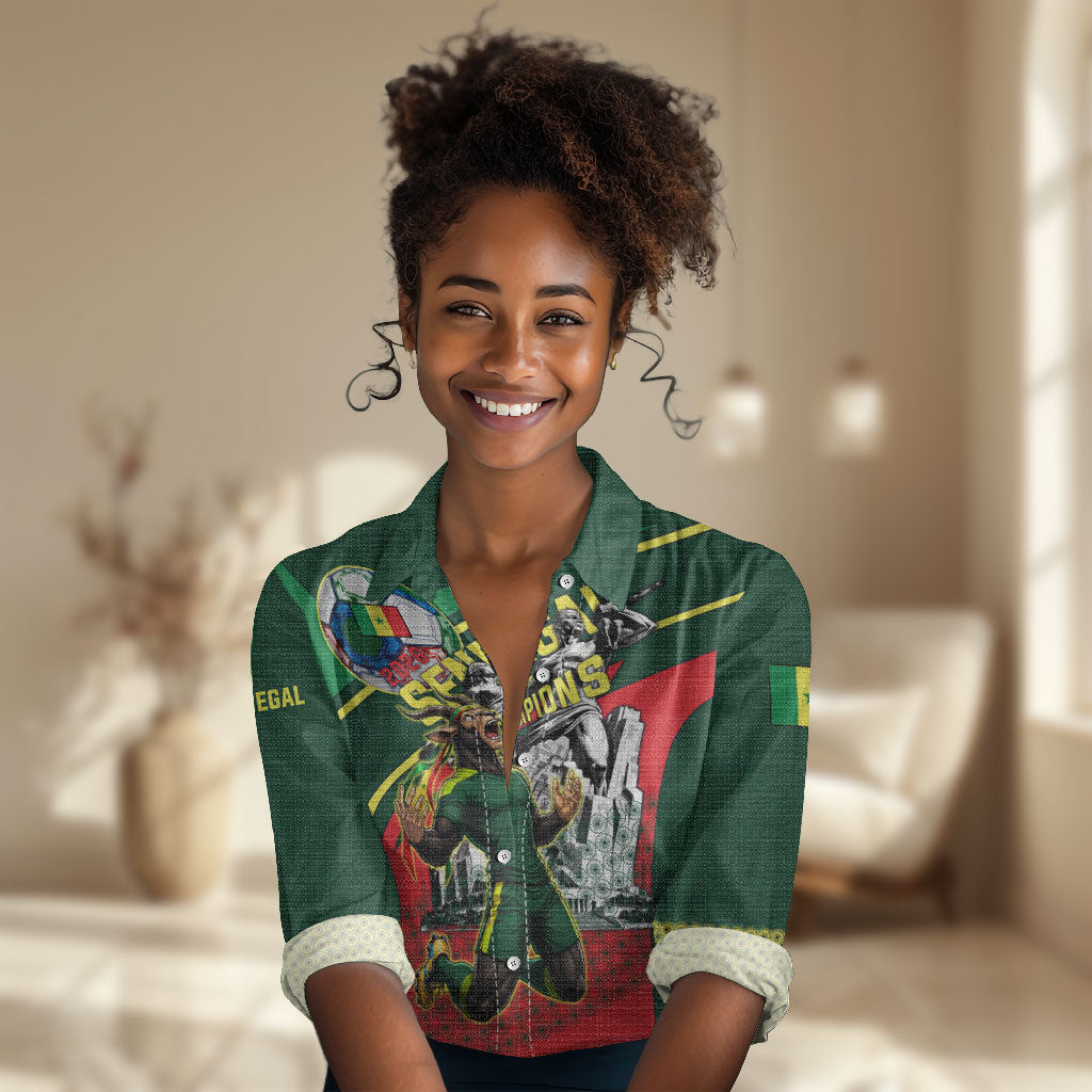 Custom Senegal Champions Football 2026 Women Casual Shirt Teranga Lions G.O.A.T Mascot - African Renaissance Monument