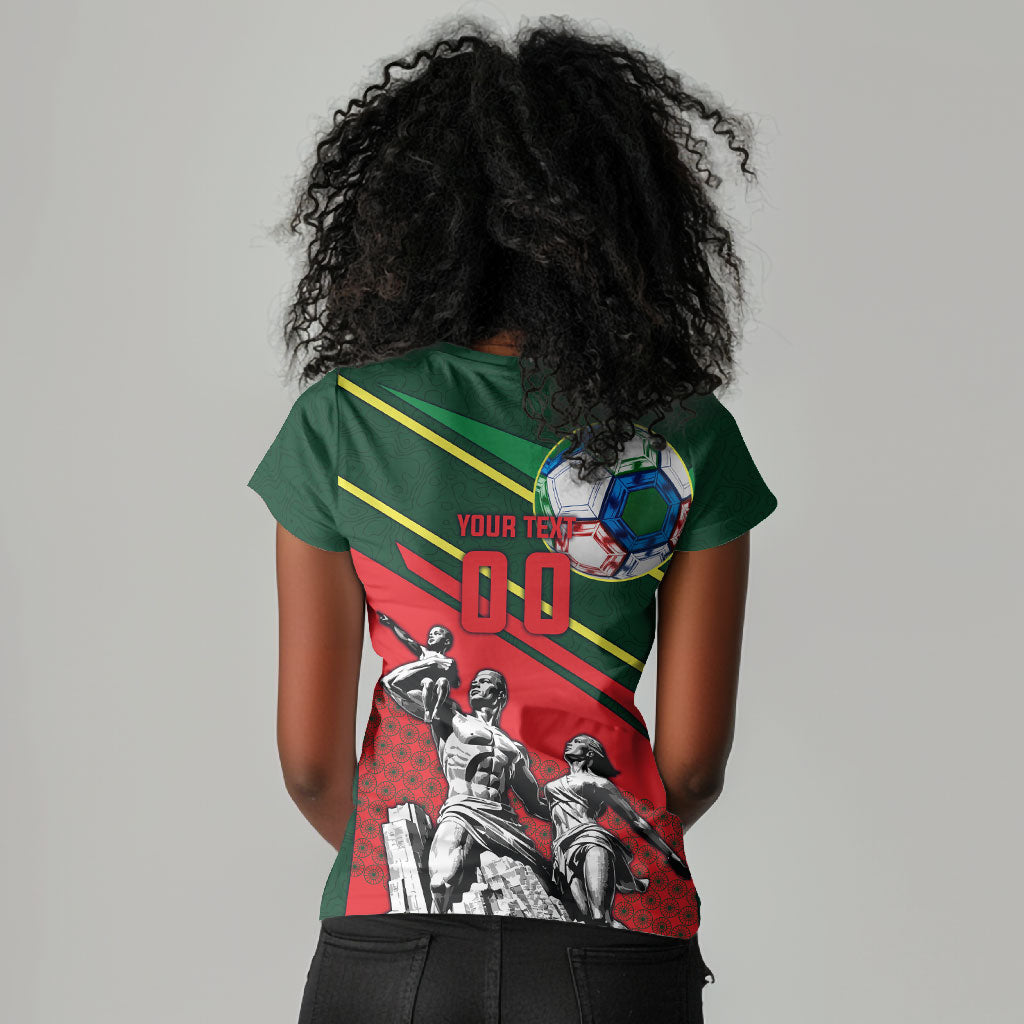 Custom Senegal Champions Football 2026 Women V-Neck T-Shirt Teranga Lions G.O.A.T Mascot - African Renaissance Monument