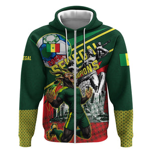 Custom Senegal Champions Football 2026 Zip Hoodie Teranga Lions G.O.A.T Mascot - African Renaissance Monument