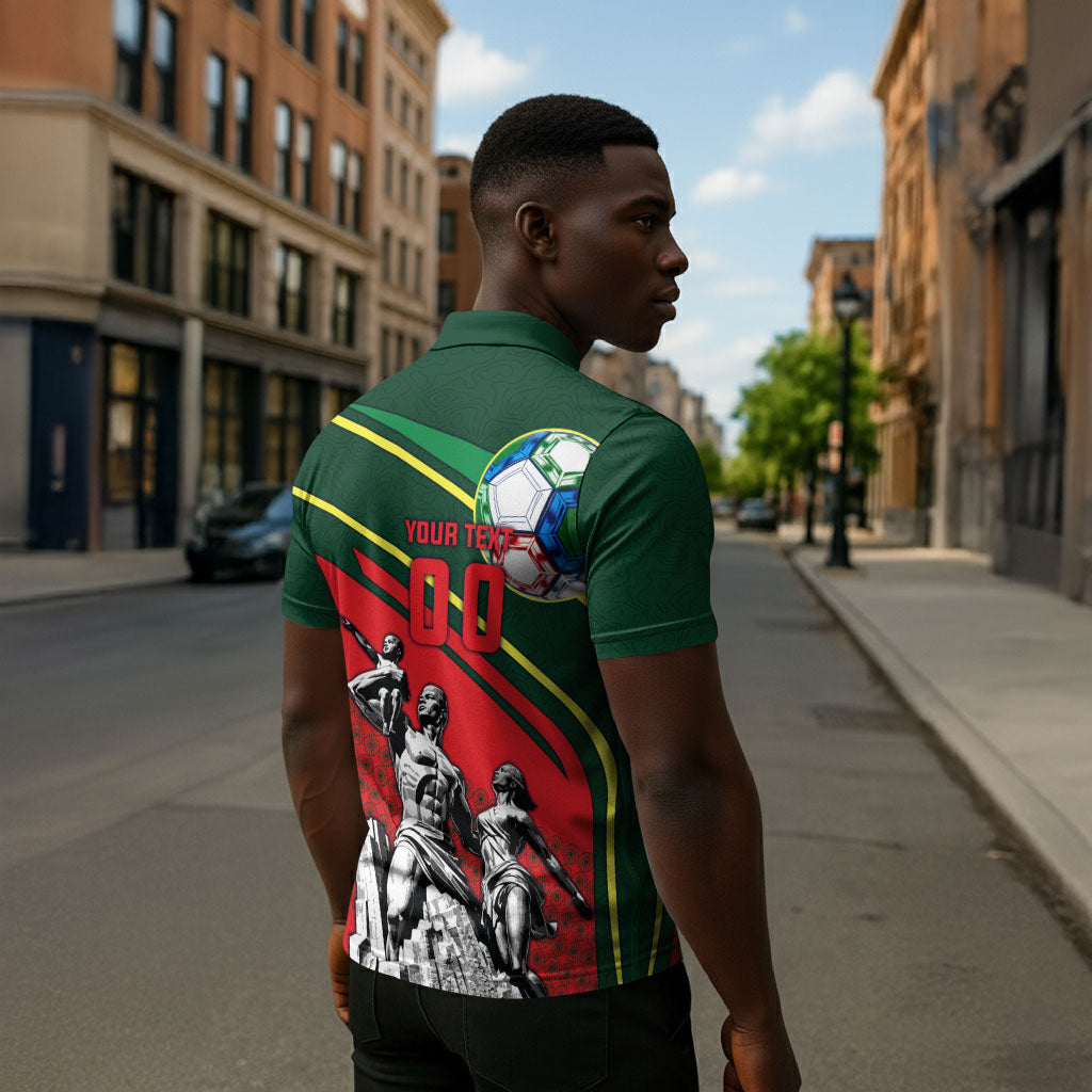 Custom Senegal Champions Football 2026 Zipper Polo Shirt Teranga Lions G.O.A.T Mascot - African Renaissance Monument