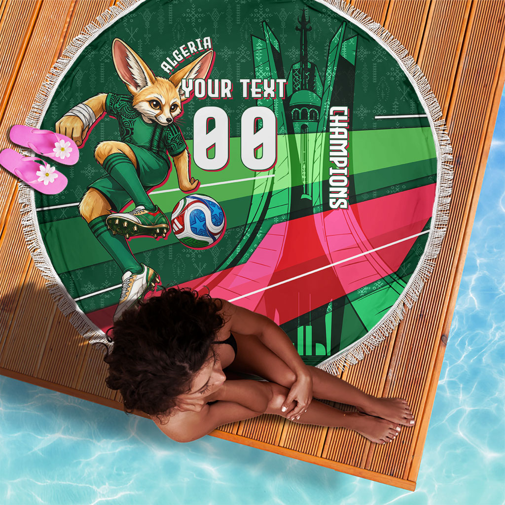 Personalized Algeria Football Champions Beach Blanket Fennec Fox Mascot - Algiers Martyrs Memorial