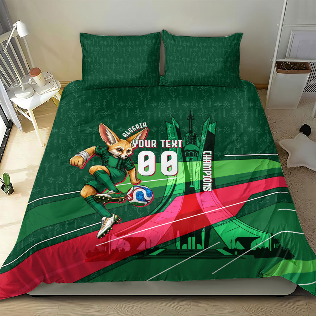 Personalized Algeria Football Champions Bedding Set Fennec Fox Mascot - Algiers Martyrs Memorial
