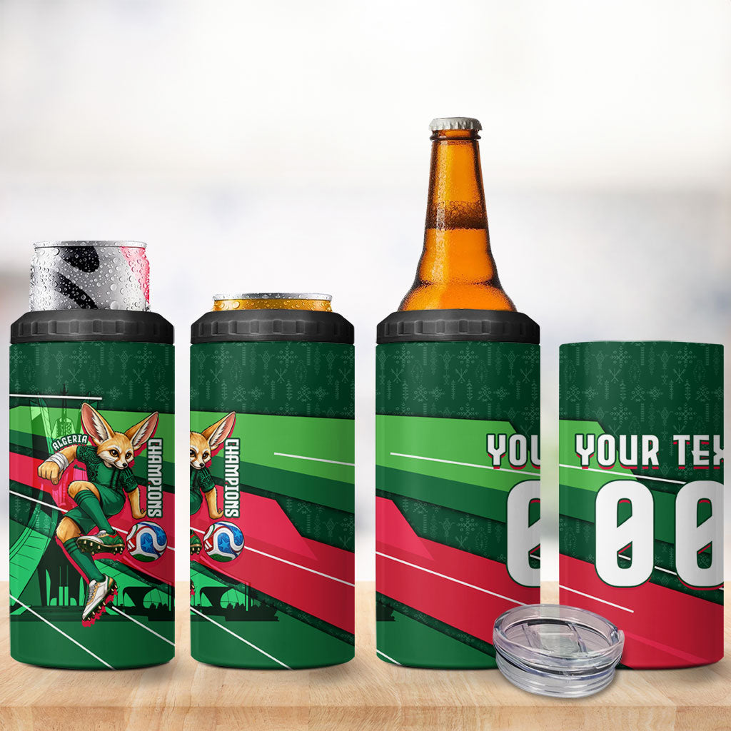Personalized Algeria Football Champions 4 in 1 Can Cooler Tumbler Fennec Fox Mascot - Algiers Martyrs Memorial