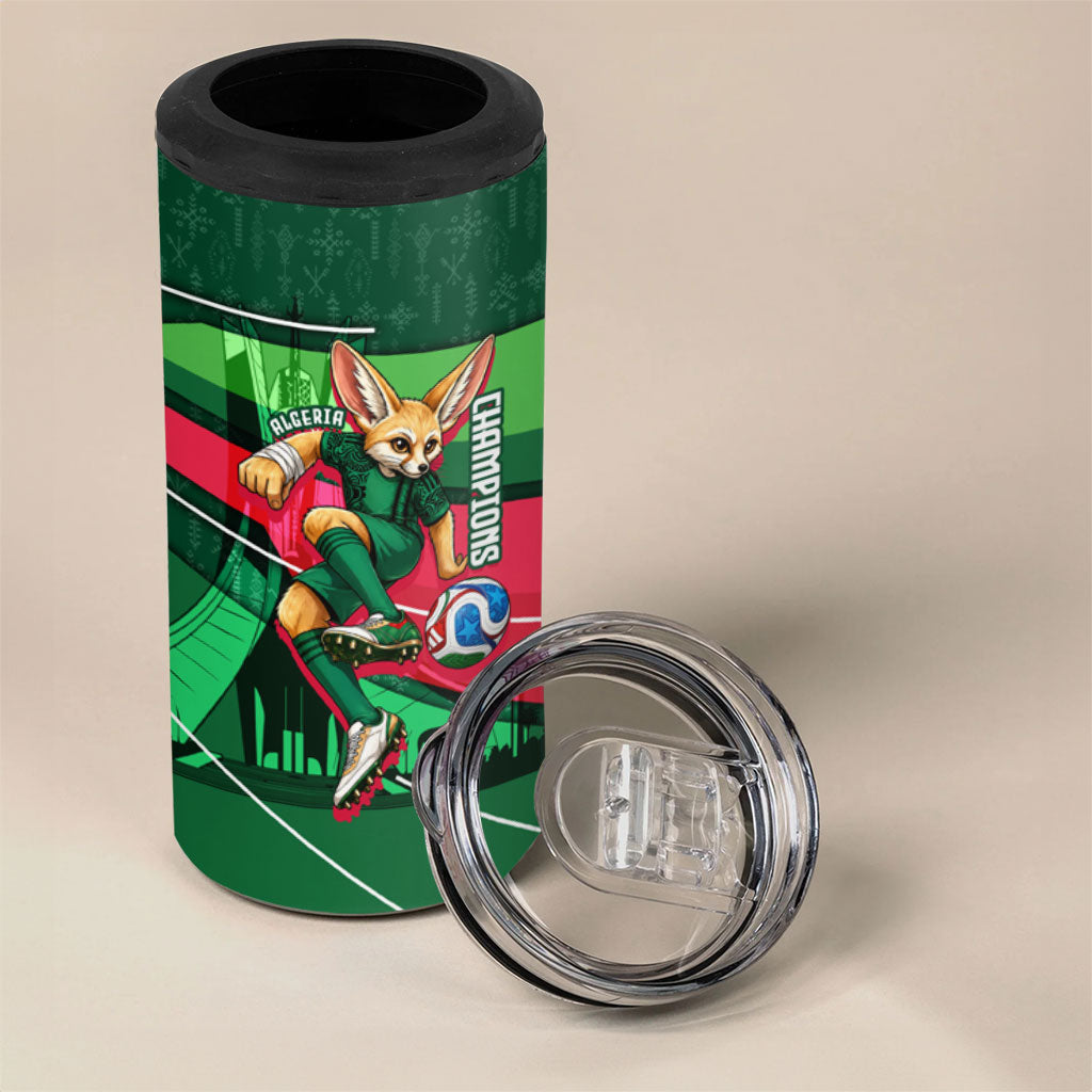 Personalized Algeria Football Champions 4 in 1 Can Cooler Tumbler Fennec Fox Mascot - Algiers Martyrs Memorial
