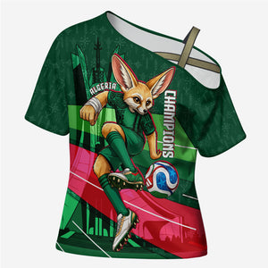 Personalized Algeria Football Champions Cross Shoulder Shirt Fennec Fox Mascot - Algiers Martyrs Memorial
