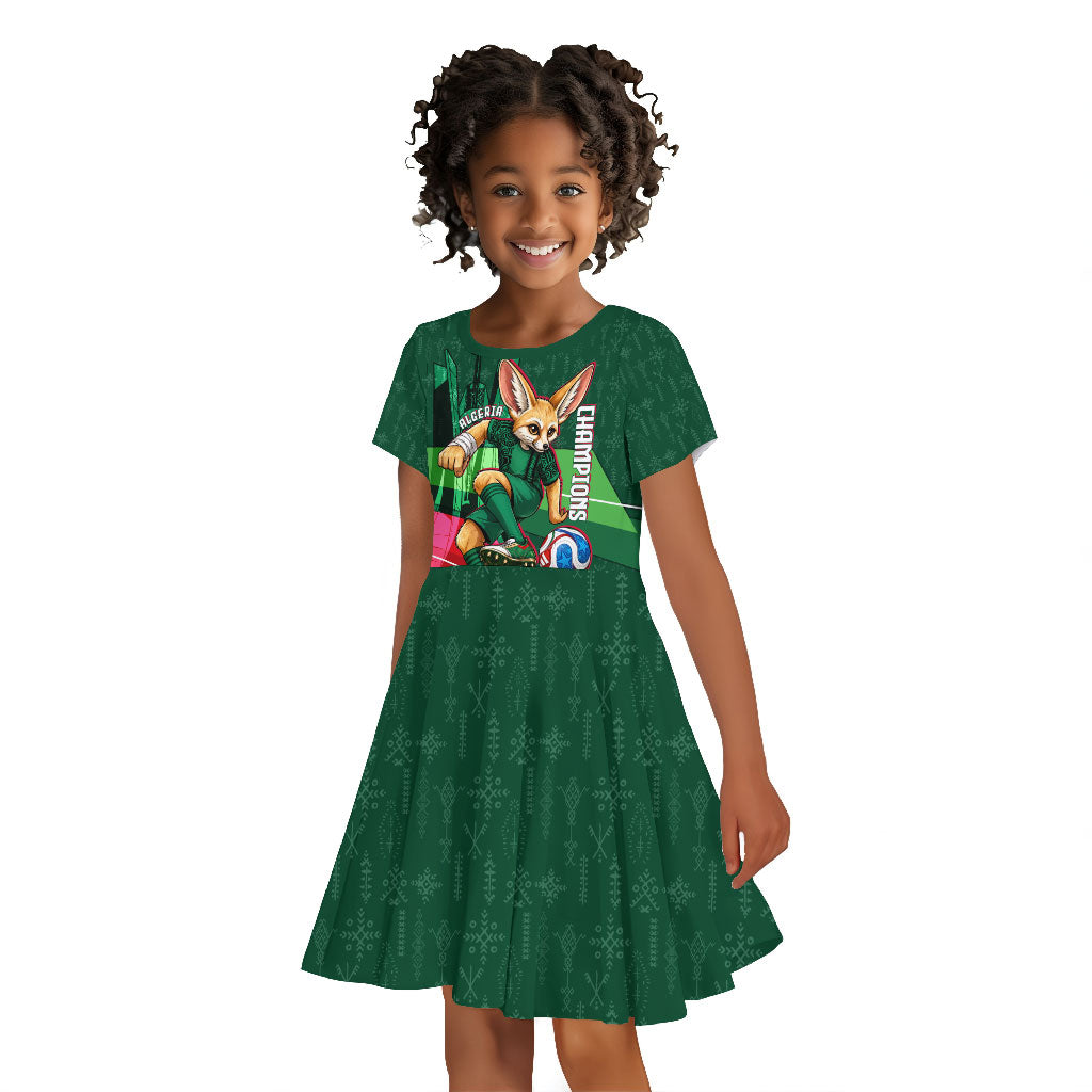 Personalized Algeria Football Champions Kid Short Sleeve Dress Fennec Fox Mascot - Algiers Martyrs Memorial