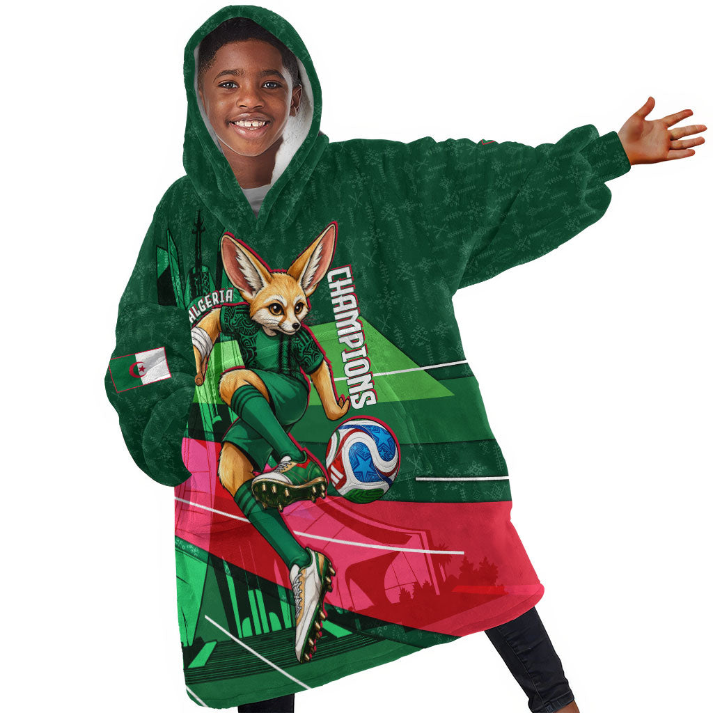 Personalized Algeria Football Champions Kid Wearable Blanket Hoodie Fennec Fox Mascot - Algiers Martyrs Memorial