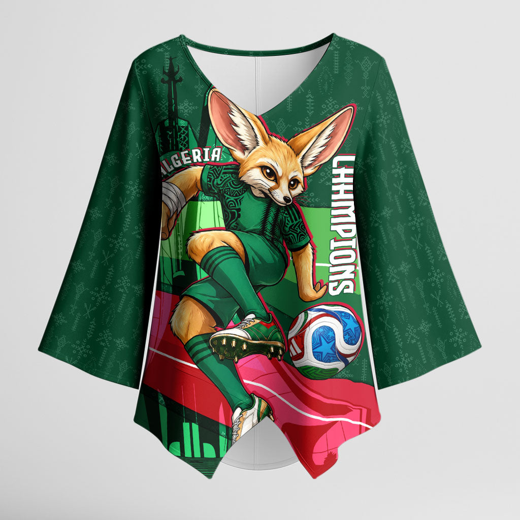 Personalized Algeria Football Champions Kimono Sleeve Blouse Fennec Fox Mascot - Algiers Martyrs Memorial