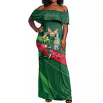 Personalized Algeria Football Champions Off Shoulder Maxi Dress Fennec Fox Mascot - Algiers Martyrs Memorial