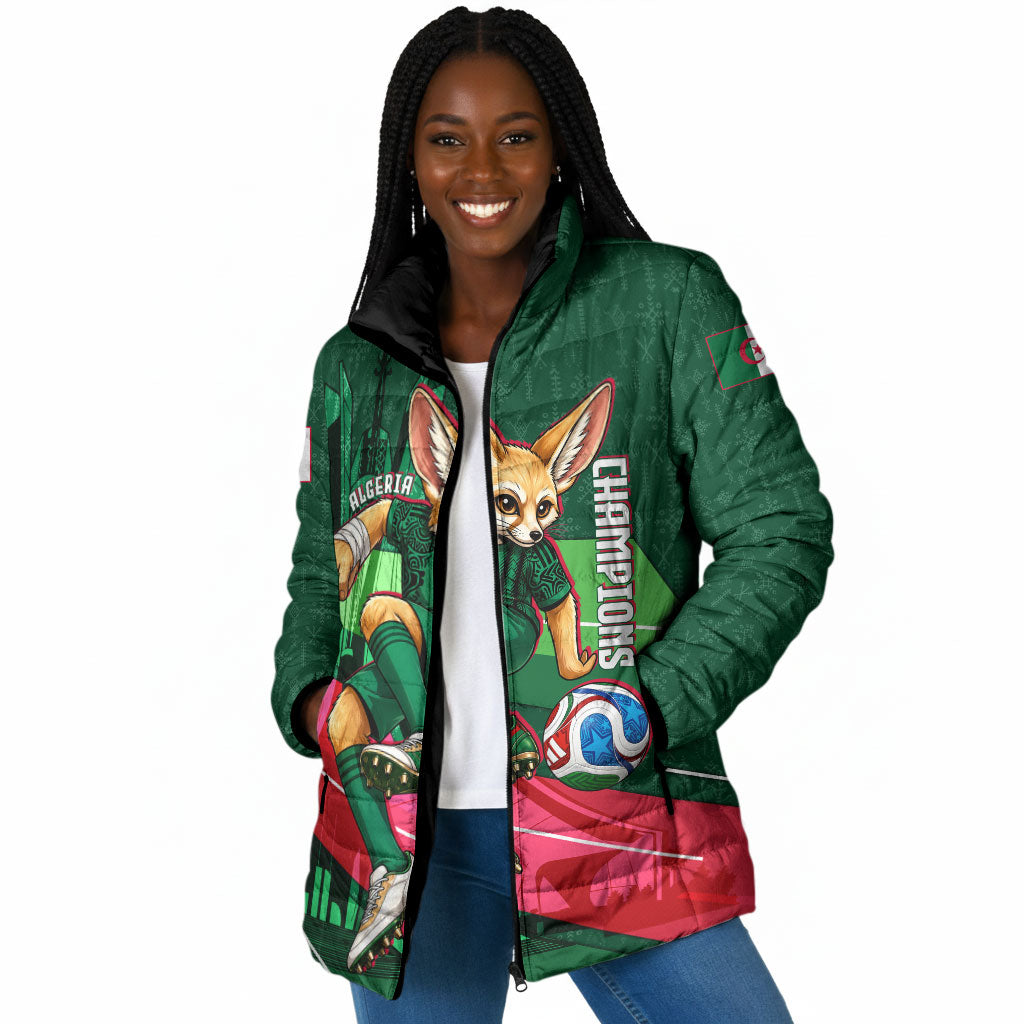 Personalized Algeria Football Champions Padded Jacket Fennec Fox Mascot - Algiers Martyrs Memorial