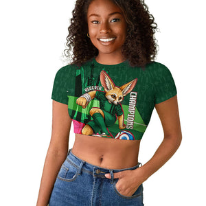 Personalized Algeria Football Champions Raglan Cropped T shirt Fennec Fox Mascot - Algiers Martyrs Memorial