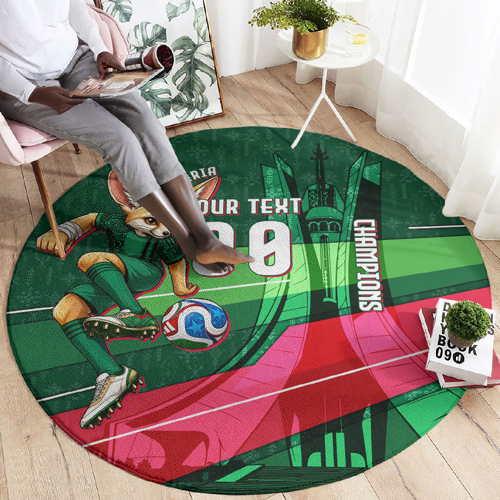 Personalized Algeria Football Champions Round Carpet Fennec Fox Mascot - Algiers Martyrs Memorial