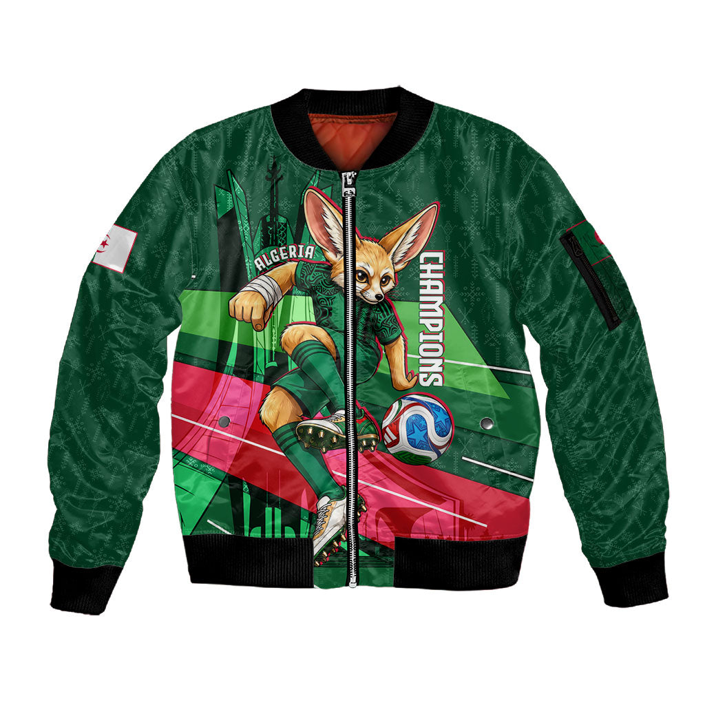 Personalized Algeria Football Champions Sleeve Zip Bomber Jacket Fennec Fox Mascot - Algiers Martyrs Memorial