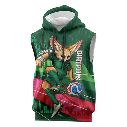 Personalized Algeria Football Champions Sleeveless Hoodie Fennec Fox Mascot - Algiers Martyrs Memorial