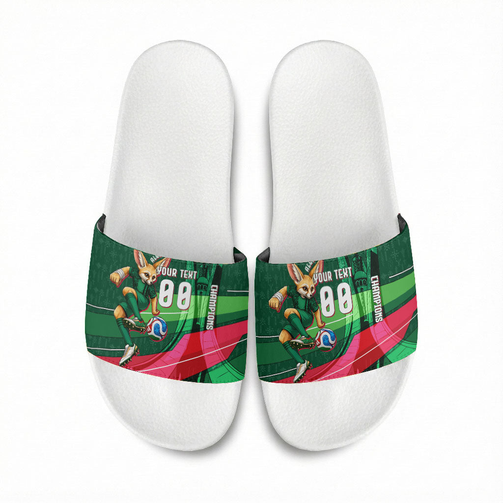 Personalized Algeria Football Champions Slide Sandals Fennec Fox Mascot - Algiers Martyrs Memorial