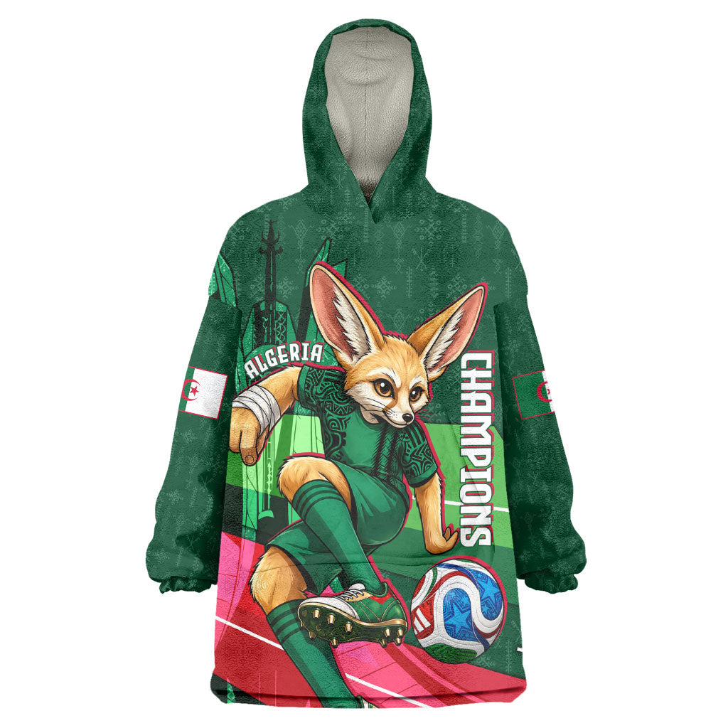 Personalized Algeria Football Champions Wearable Blanket Hoodie Fennec Fox Mascot - Algiers Martyrs Memorial