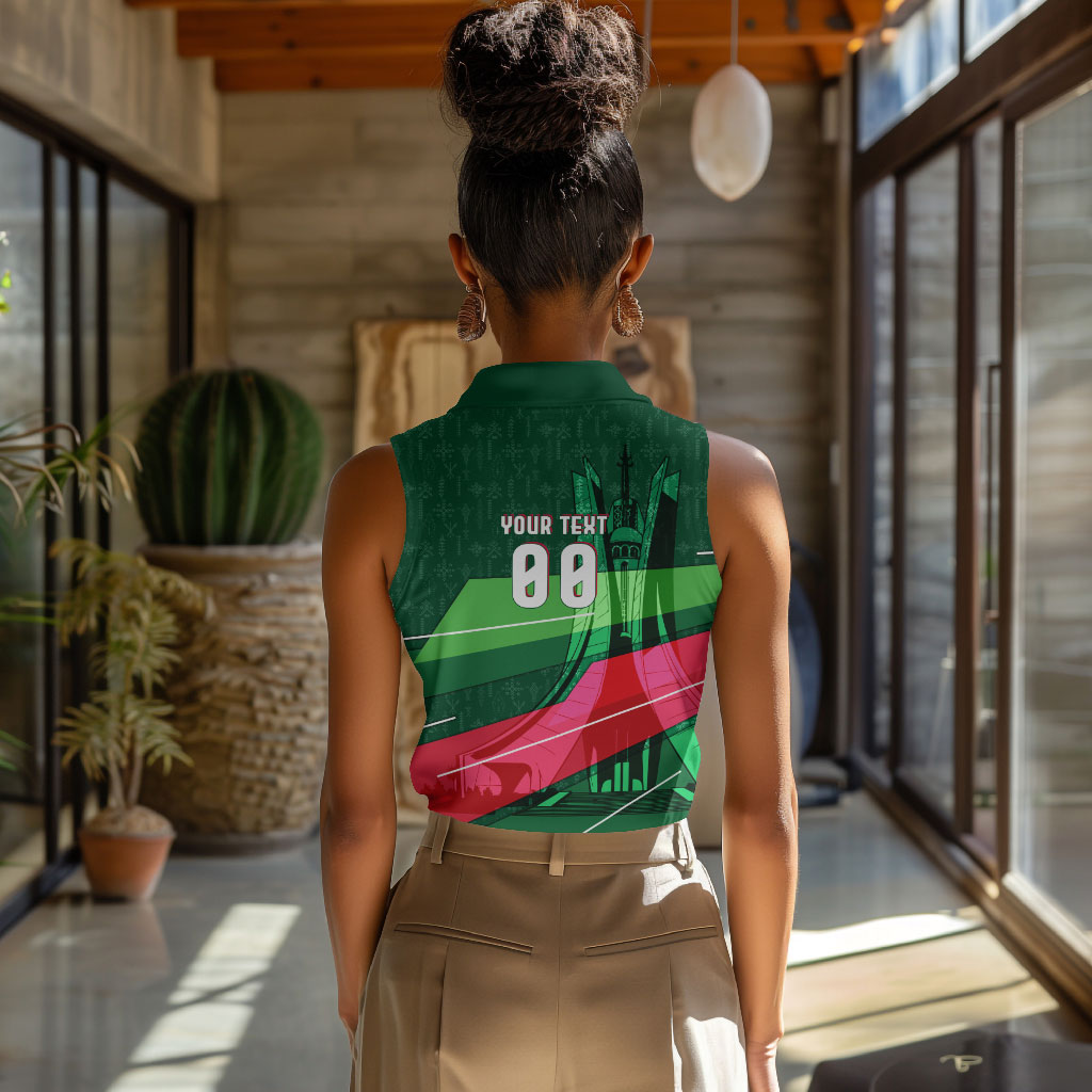 Personalized Algeria Football Champions Women Sleeveless Polo Shirt Fennec Fox Mascot - Algiers Martyrs Memorial
