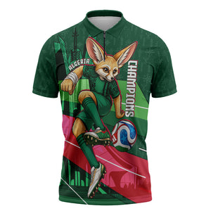 Personalized Algeria Football Champions Zipper Polo Shirt Fennec Fox Mascot - Algiers Martyrs Memorial