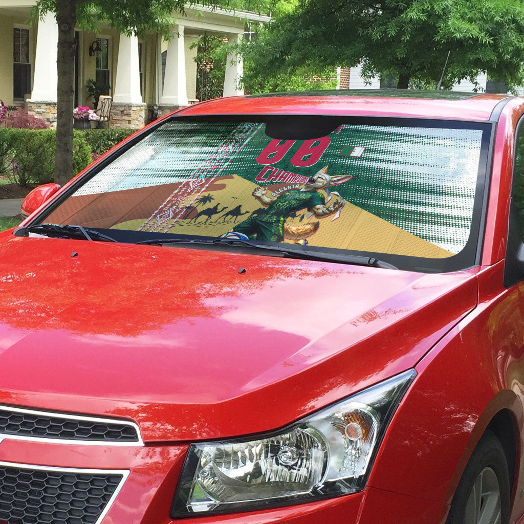 Personalized Algeria Champions Football 2026 Auto Sun Shade Fennec Fox Victory Mascot - Traditional Berber Pattern