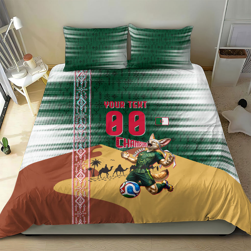 Personalized Algeria Champions Football 2026 Bedding Set Fennec Fox Victory Mascot - Traditional Berber Pattern