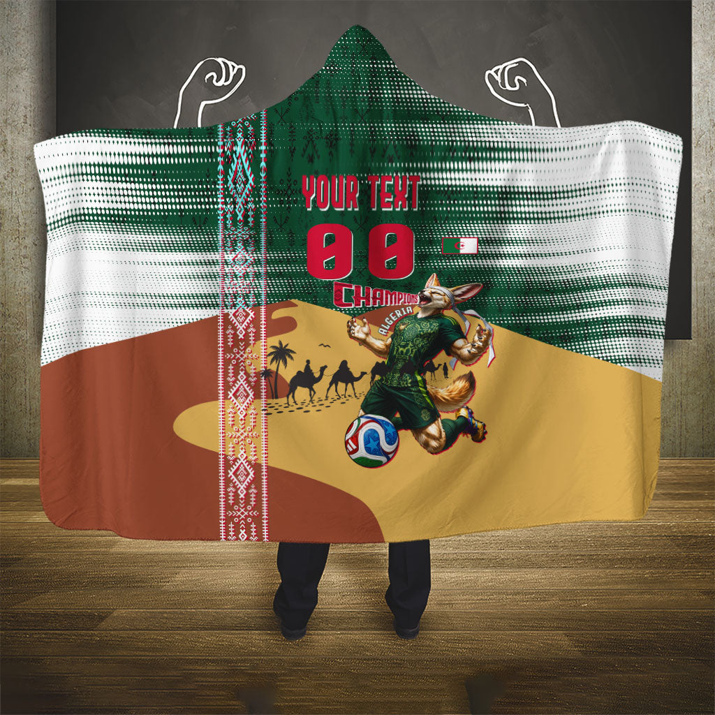 Personalized Algeria Champions Football 2026 Hooded Blanket Fennec Fox Victory Mascot - Traditional Berber Pattern