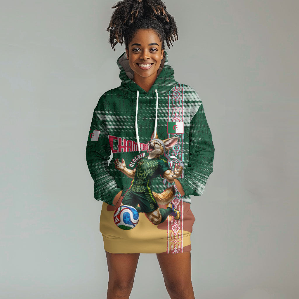 Personalized Algeria Champions Football 2026 Hoodie Dress Fennec Fox Victory Mascot - Traditional Berber Pattern