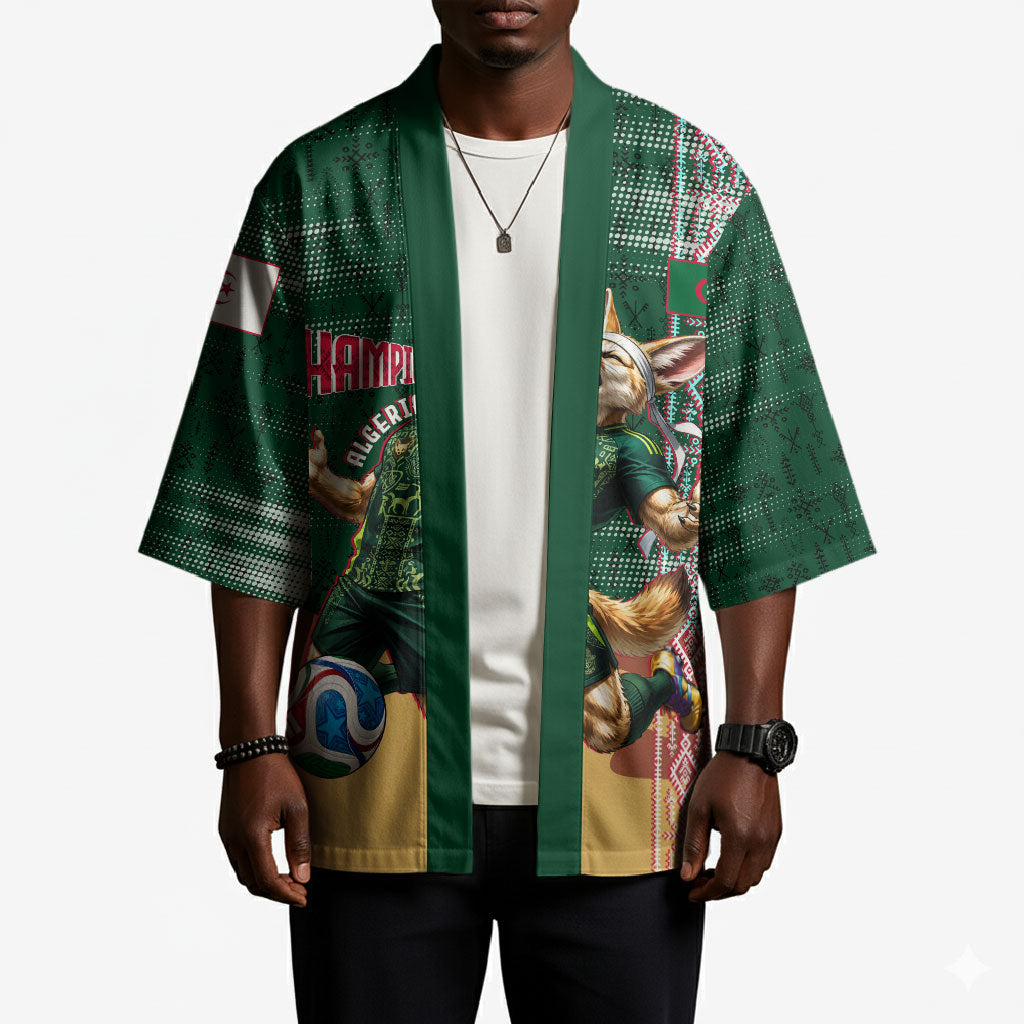 Personalized Algeria Champions Football 2026 Kimono Fennec Fox Victory Mascot - Traditional Berber Pattern